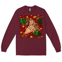 Burgundy christmas nails and trees with leopard and plaid seamless pattern bbs Long Sleeve Tee - BundleAndBundleShop