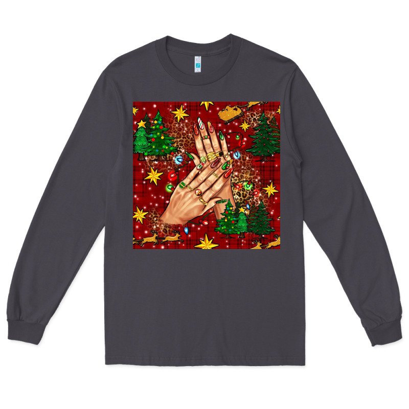 Christmas Nails And Trees With Leopard And Plaid Seamless Pattern Bbs Long Sleeve Tee by BundleAndBundleShop | Teevron
