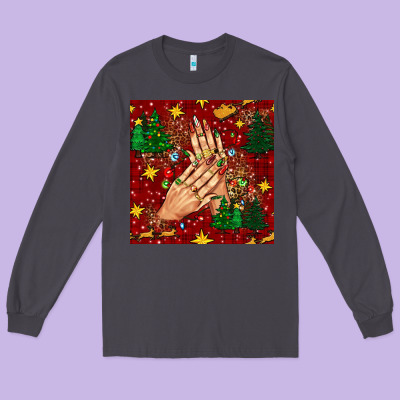 Christmas Nails And Trees With Leopard And Plaid Seamless Pattern Bbs Long Sleeve Tee Designed By Bundleandbundleshop