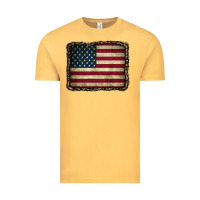 Vintage Mustard American Flag With Leopard Frame Vintage Tee - CowCowDesign