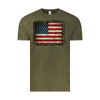 Vintage Olive American Flag With Leopard Frame Vintage Tee - CowCowDesign