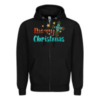 Black merry christmas turquoise gemstones cross Zipper Hoodie - BarkalooDesign