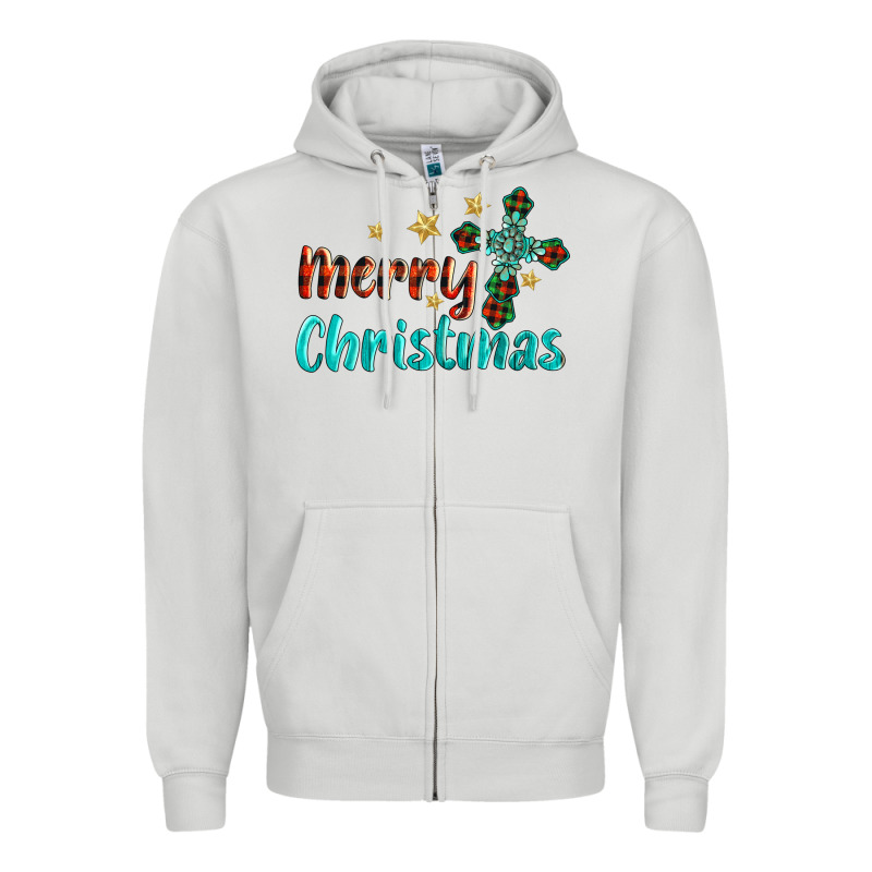 Merry Christmas Turquoise Gemstones Cross Zipper Hoodie by BarkalooDesign | Teevron
