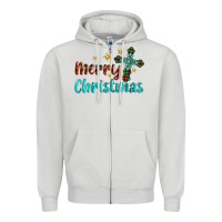 Dove Grey merry christmas turquoise gemstones cross Zipper Hoodie - BarkalooDesign