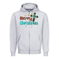 Heather Grey merry christmas turquoise gemstones cross Zipper Hoodie - BarkalooDesign