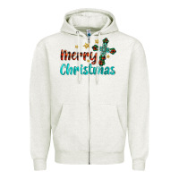 Oatmeal Heather merry christmas turquoise gemstones cross Zipper Hoodie - BarkalooDesign