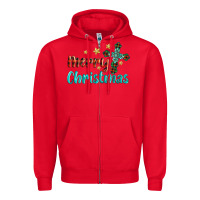 Red merry christmas turquoise gemstones cross Zipper Hoodie - BarkalooDesign
