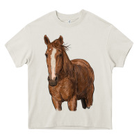Cream brown horse Heavy Core Tee - RanaPortraitStore