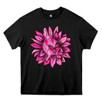 Black Breast Cancer Sunflower Heavy Core Tee - texasbilliewilder