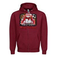 Burgundy merry christmas truck snowman Zipper Hoodie - BarkalooDesign