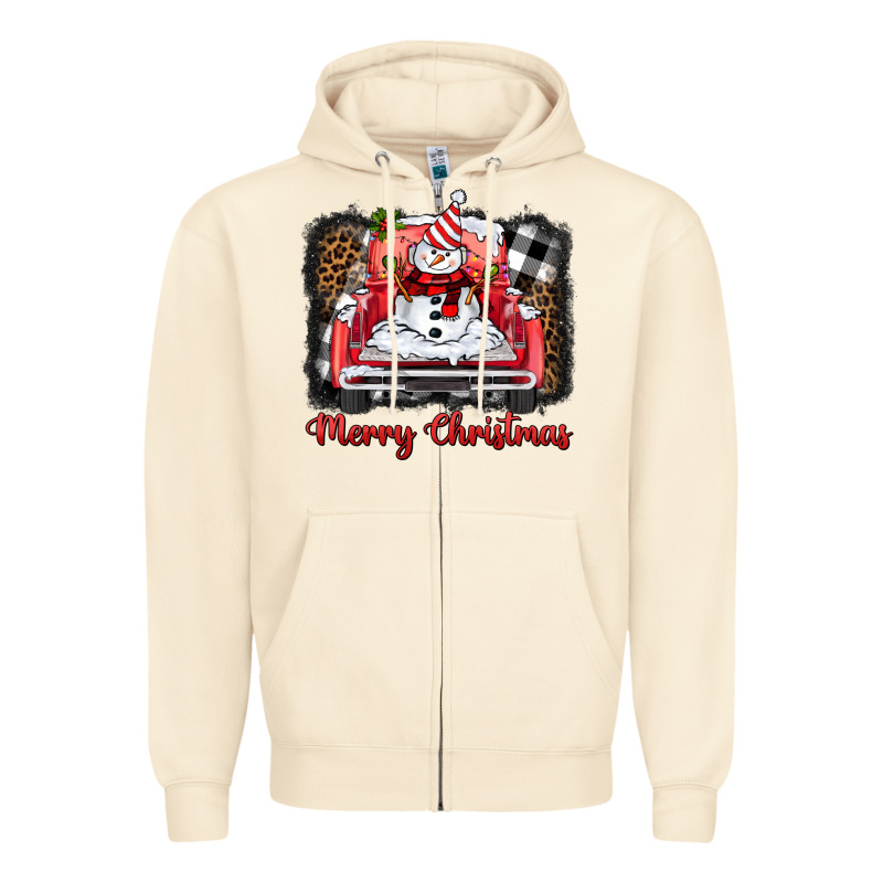 Merry Christmas Truck Snowman Zipper Hoodie by BarkalooDesign | Teevron