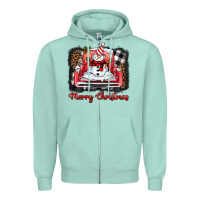 Seafoam merry christmas truck snowman Zipper Hoodie - BarkalooDesign