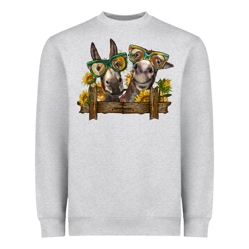 2 Donkeys With Sunflowers Heavyweight Sweatshirt by BarkalooDesign | Teevron