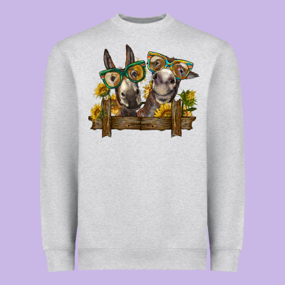 2 Donkeys With Sunflowers Heavyweight Sweatshirt Designed By Barkaloodesign