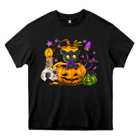 Black Black cat pumpkin Heavy Core Tee - NancyCooperArtShop
