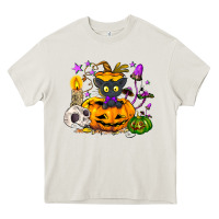 Cream Black cat pumpkin Heavy Core Tee - NancyCooperArtShop