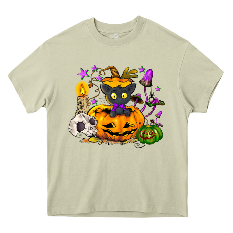 Black Cat Pumpkin Heavy Core Tee by NancyCooperArtShop | Teevron
