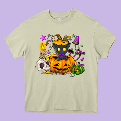 Black Cat Pumpkin Heavy Core Tee Designed By Nancycooperartshop