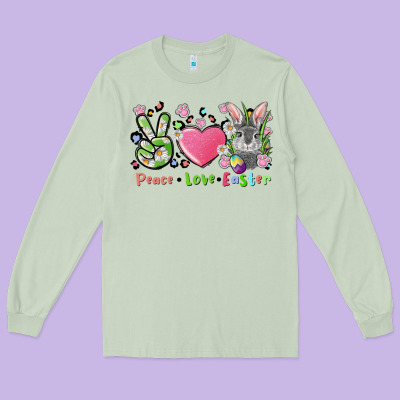 Peace Love Easter Bunny Long Sleeve Tee Designed By Fadigitalartstudio