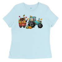 Baby Blue thanksgiving tractor Ladies Tee - CowGirlArtShop