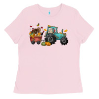 Bubblegum Pink thanksgiving tractor Ladies Tee - CowGirlArtShop