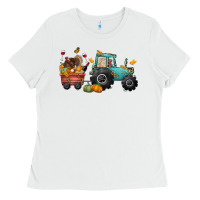 White thanksgiving tractor Ladies Tee - CowGirlArtShop