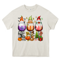 Cream Hallothanksmas wine glasses and gnomes Heavy Core Tee - texasbilliewilder