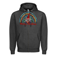 Charcoal Heather merry christmas gnomes   rainbow Zipper Hoodie - BarkalooDesign