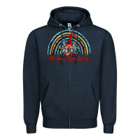 Navy merry christmas gnomes   rainbow Zipper Hoodie - BarkalooDesign