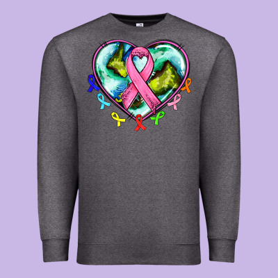 Heart Earth And Cancer Ribbon Premium Sweatshirt Designed By Adodesignshop