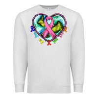 Oatmeal Heather heart earth and cancer ribbon Premium Sweatshirt - AdoDesignShop