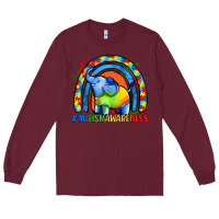 Burgundy Autism Awareness Autism elephant Long Sleeve Tee - FaDigitalArtStudio
