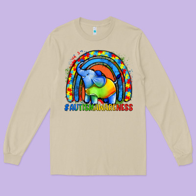 Autism Awareness Autism Elephant Long Sleeve Tee Designed By Fadigitalartstudio