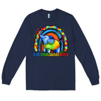 Navy Autism Awareness Autism elephant Long Sleeve Tee - FaDigitalArtStudio