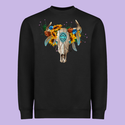 Boho Bull Skull Heavyweight Sweatshirt Designed By Barkaloodesign
