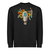 Black boho bull skull Heavyweight Sweatshirt - BarkalooDesign