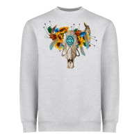 Heather Grey boho bull skull Heavyweight Sweatshirt - BarkalooDesign