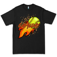 Black Softball game day leopard fire and ball Premium Tee - HowdyJamesFarm