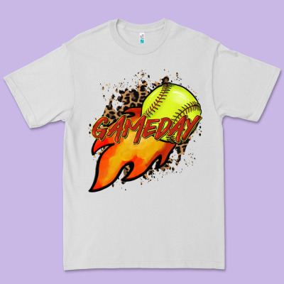 Softball Game Day Leopard Fire And Ball Premium Tee Designed By Howdyjamesfarm