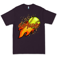 Plum Softball game day leopard fire and ball Premium Tee - HowdyJamesFarm