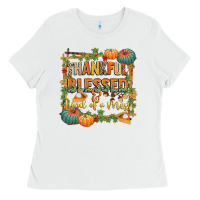 White thankful blessed and kind of a mess Ladies Tee - CowGirlArtShop