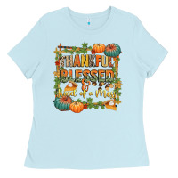 Baby Blue thankful blessed and kind of a mess Ladies Tee - CowGirlArtShop