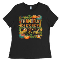 Black thankful blessed and kind of a mess Ladies Tee - CowGirlArtShop