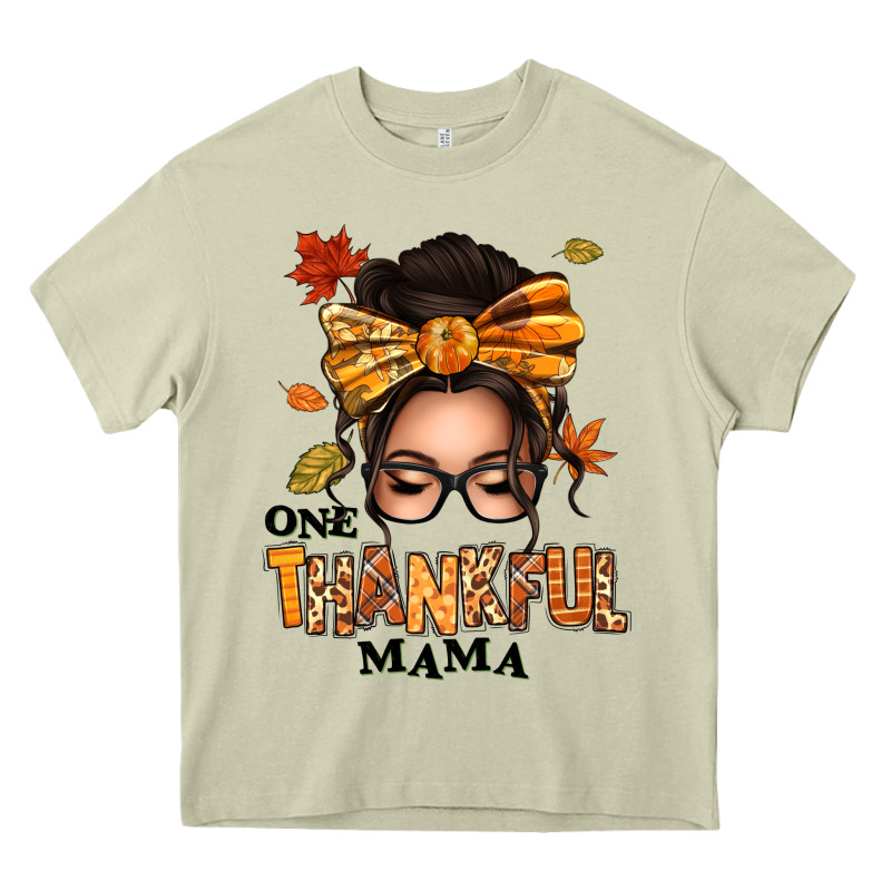 One Thankful Mama Afro Messy Bun Heavy Core Tee by texasbilliewilder | Teevron