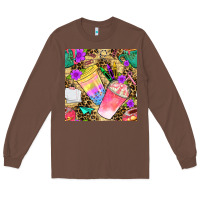 Chestnut school girl coffee cup with leopard seamless pattern bbs Long Sleeve Tee - BundleAndBundleShop