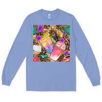 Colony Blue school girl coffee cup with leopard seamless pattern bbs Long Sleeve Tee - BundleAndBundleShop