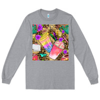 Heather Grey school girl coffee cup with leopard seamless pattern bbs Long Sleeve Tee - BundleAndBundleShop