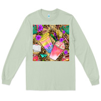 Matcha school girl coffee cup with leopard seamless pattern bbs Long Sleeve Tee - BundleAndBundleShop