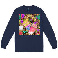 Navy school girl coffee cup with leopard seamless pattern bbs Long Sleeve Tee - BundleAndBundleShop