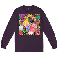 Plum school girl coffee cup with leopard seamless pattern bbs Long Sleeve Tee - BundleAndBundleShop